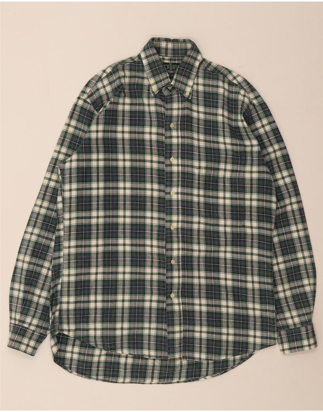 Vintage Mens Flannel Shirt Medium Green Check Cotton