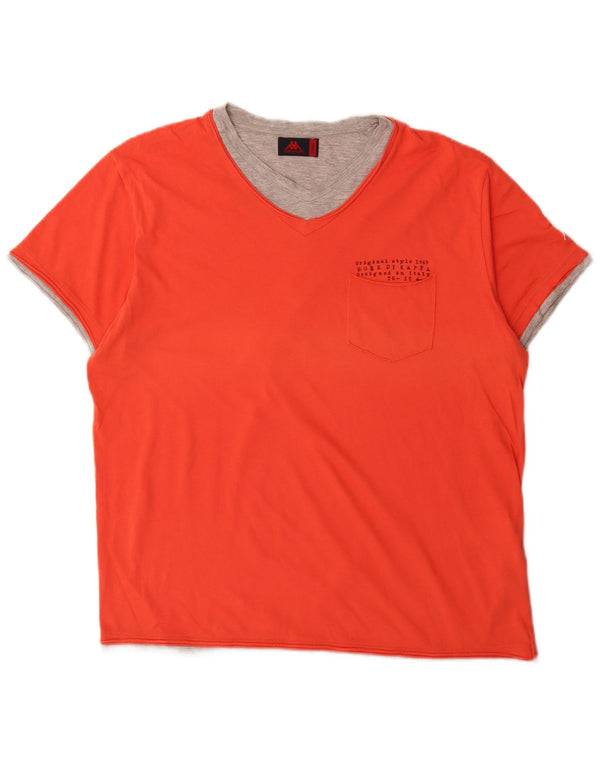 Kappa Mens Graphic T-Shirt Top XL Orange Colourblock Cotton