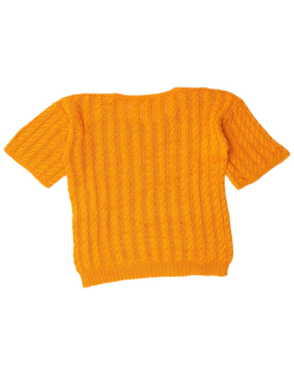 Vintage γυναικείο Crop Boat Neck Jumper πουλόβερ UK 14 Medium Yellow