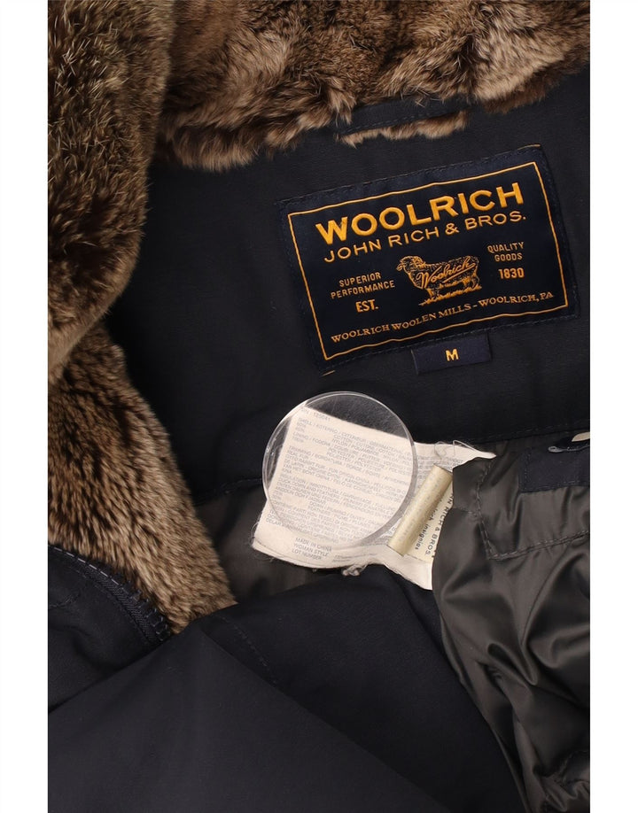 Woolrich Mens Hooded Padded Coat UK 38 Medium Navy Blue Cotton