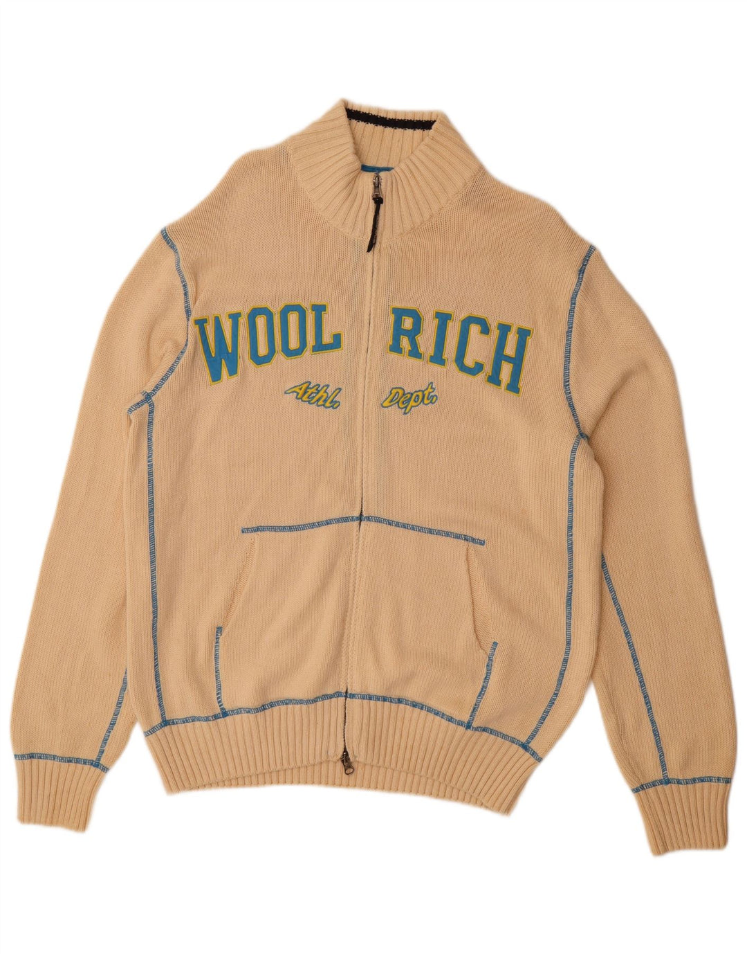 WOOLRICH Mens Graphic Cardigan Sweater XL Beige Cotton