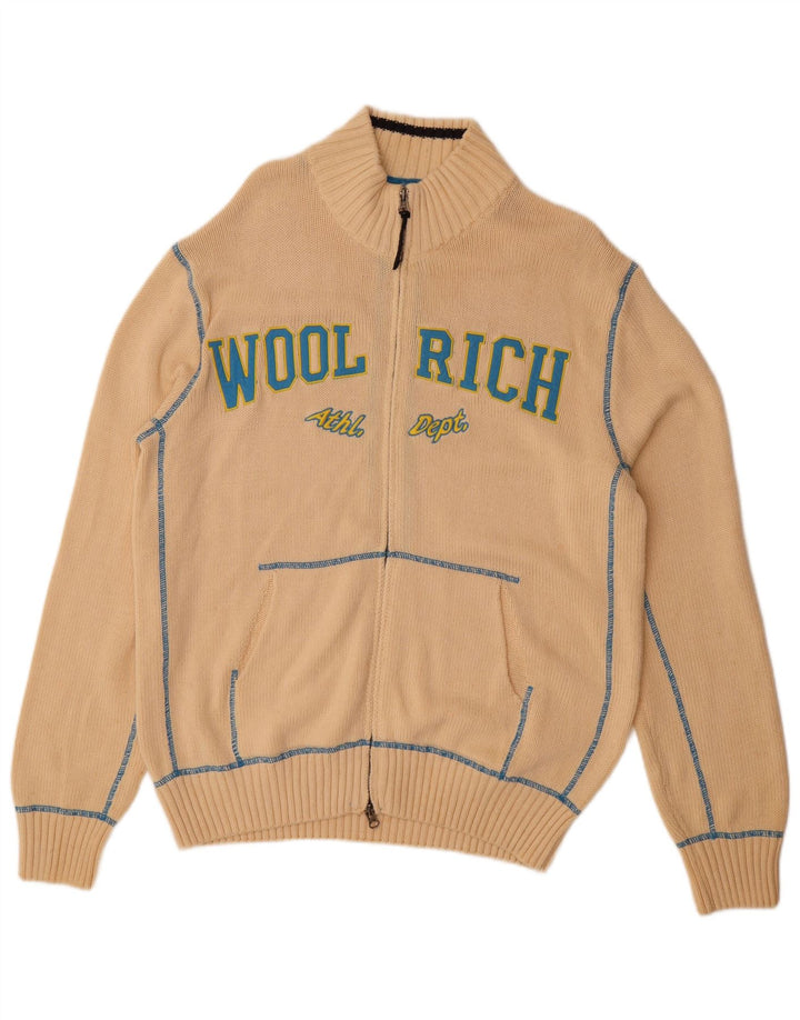 WOOLRICH Mens Graphic Cardigan Sweater XL Beige Cotton