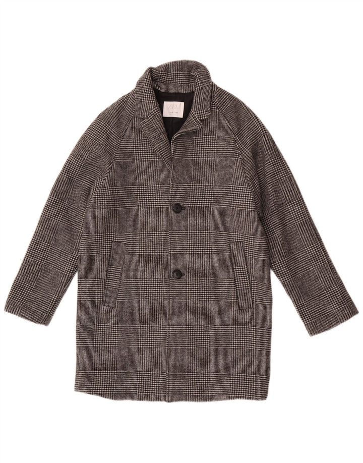 Zara Boys Overcoat 11-12 Years Grey Check Wool