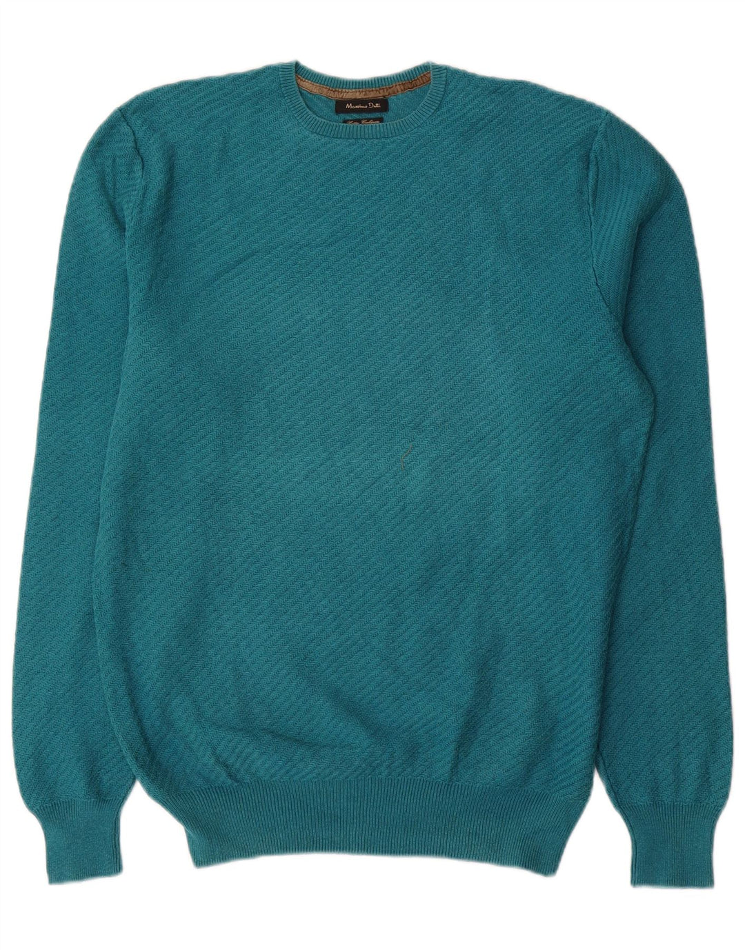 Massimo Dutti Herren-Pullover mit Rundhalsausschnitt, mittelblaue Baumwolle