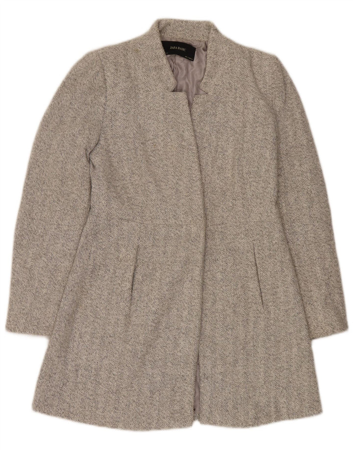 Zara Womens Overcoat UK 12 Medium Beige Herringbone Polyester