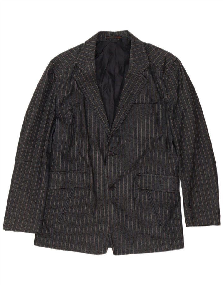 Zara Mens Blazer Jacket UK 38 Medium Grey Striped Cotton