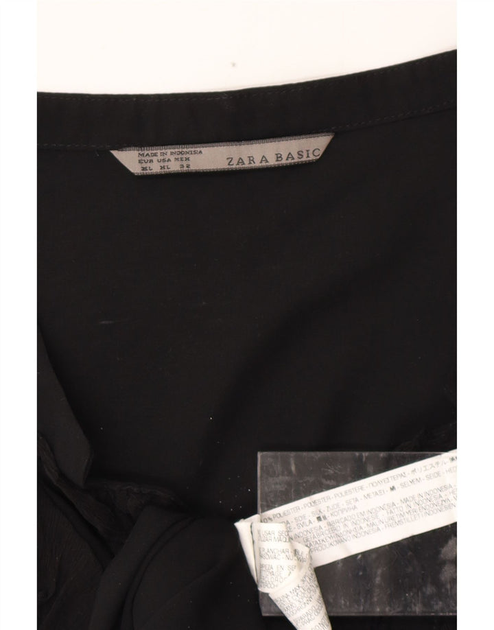 ZARA Dame Flæse Front A-Line Kjole UK 18 XL Sort Polyester