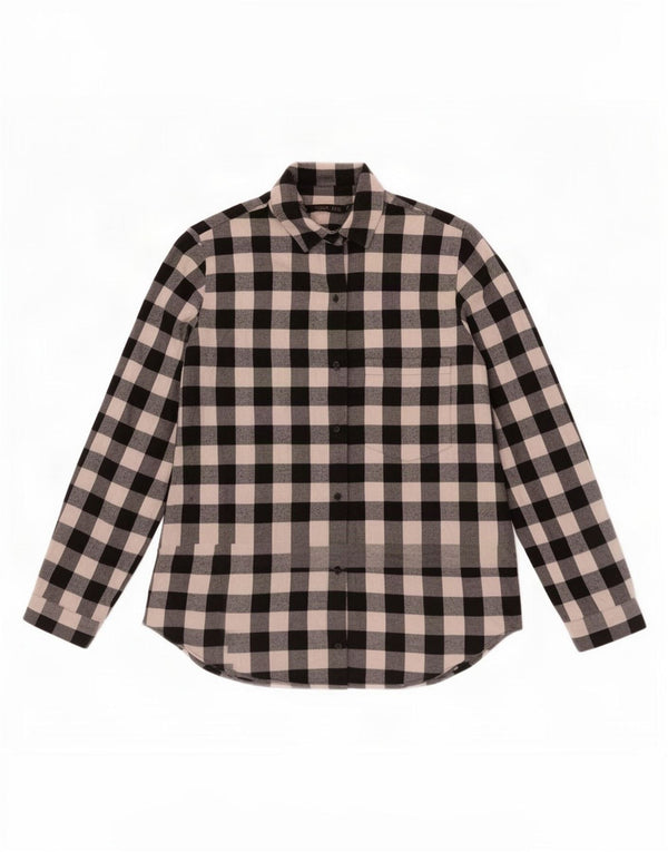 Zara Womens Shirt UK 14 Large Black Gingham Cotton