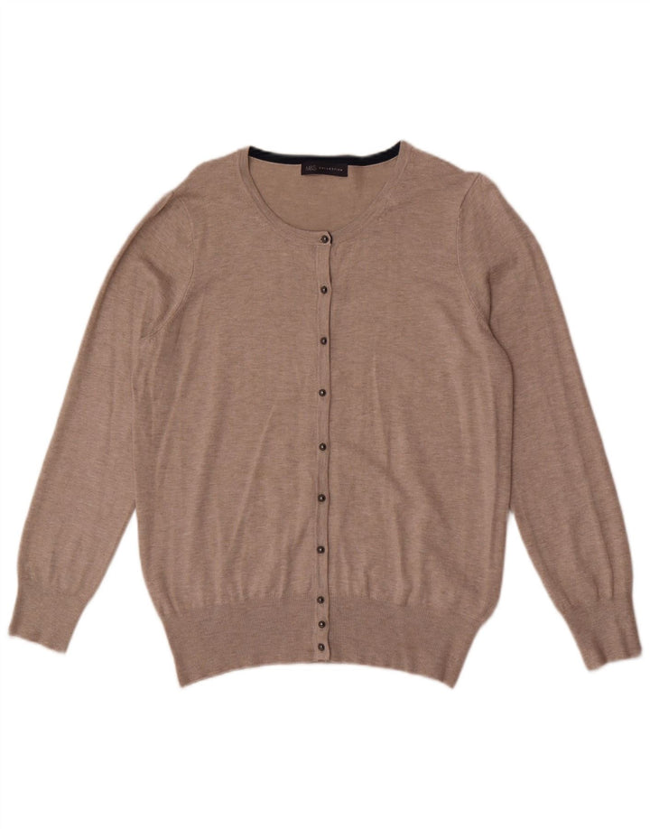 Marks & Spencer Womens Cardigan Sweater UK 16 Large Beige Viscose