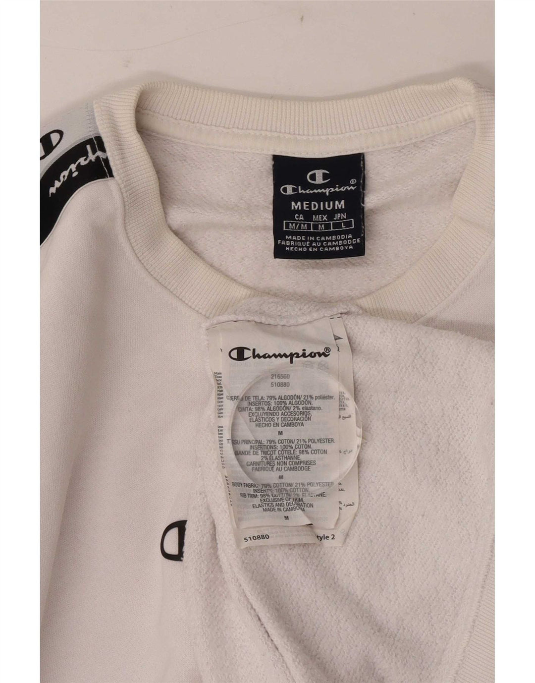 Champion Mens Graphic Sweatshirt Jumper Medium White Colourblock Cotton