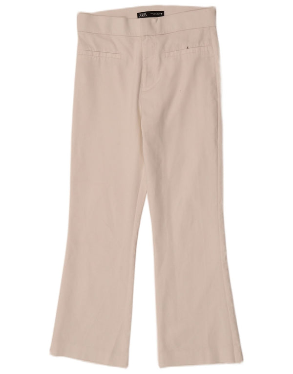Zara Γυναικείο Παντελόνι Flare Cropped Small W26 L24 Λευκό βαμβακερό