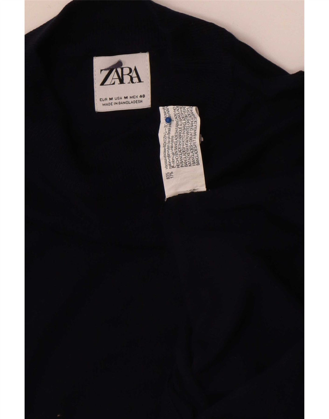 Zara Mens Crew Neck Jumper Sweater Medium Navy Blue Viscose
