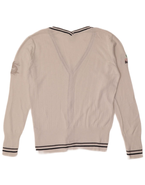 Sergio Tacchini Womens Graphic Cardigan Sweater UK 12 Medium White Cotton