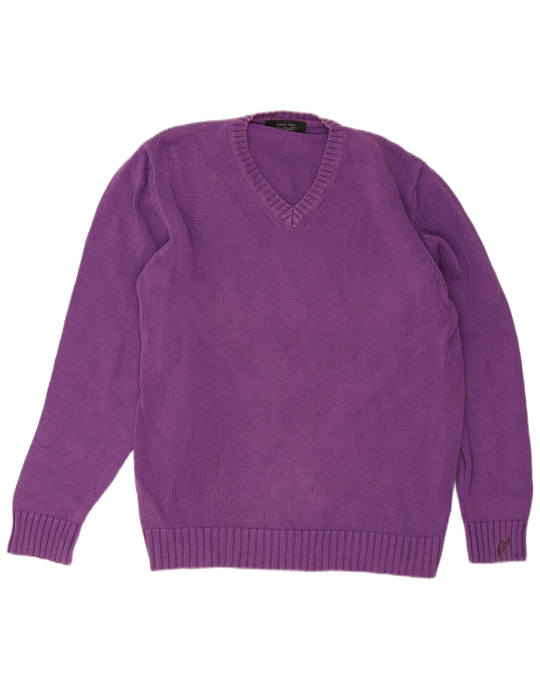 Zara Mens V-Neck Jumper Sweater Large Purple