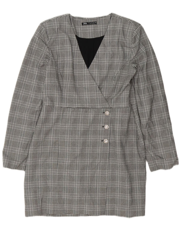 Zara ženska plašt haljina dugih rukava UK 18 XL siva karirana poliester