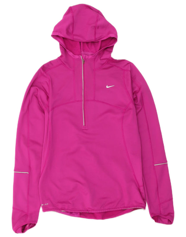 Nike Womens Dri Fit Hooded Zip Neck Pullover Tracksuit Top UK 10 Small Pink