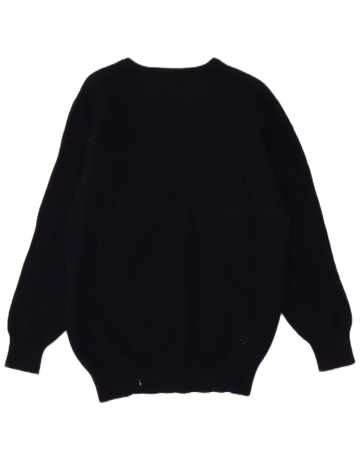 PRINGLE Womens V-Neck Jumper Sweater UK 14 Medium Navy Blue Colourblock