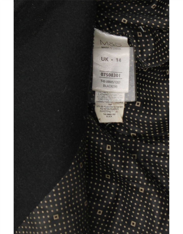Marks & Spencer Womens Double Breasted Coat UK 14 Medium Black Polyester