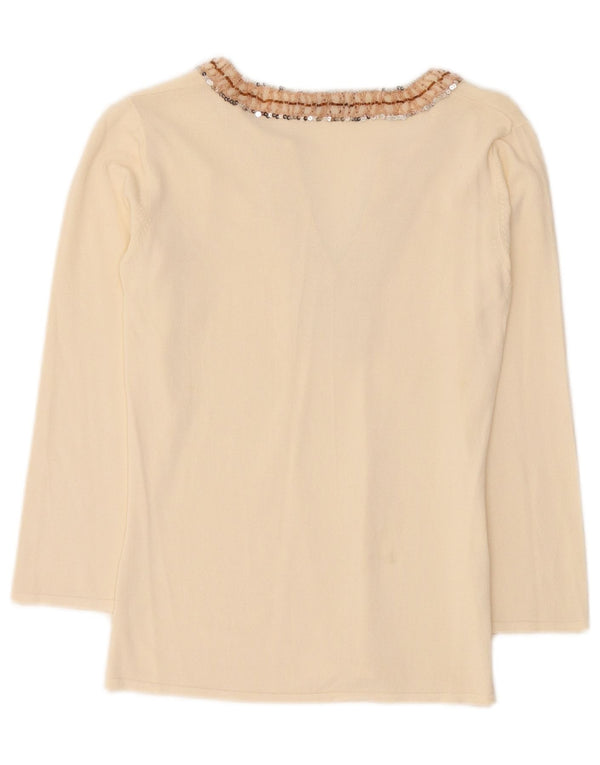 Zara Womens Top Long Sleeve UK 12 Medium Beige Viscose