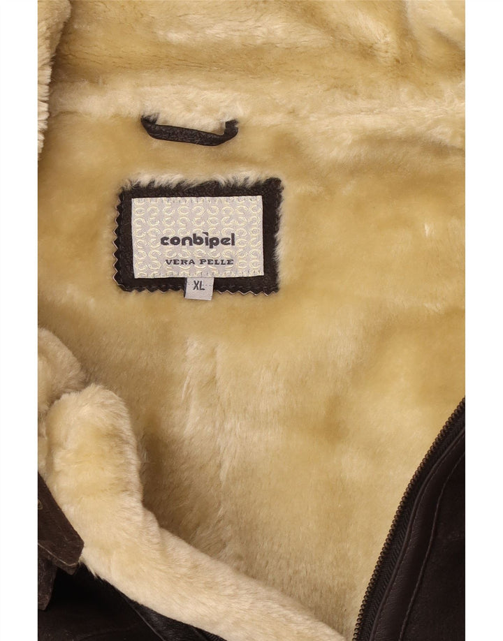 Conbipel Mens Shearling Jacket UK 42 XL smeđa koža