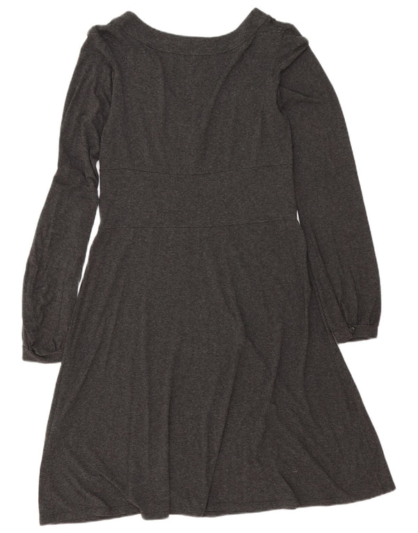 Zara Dame Langærmet A-Line Kjole UK 14 Large Grå Flecked Viscose