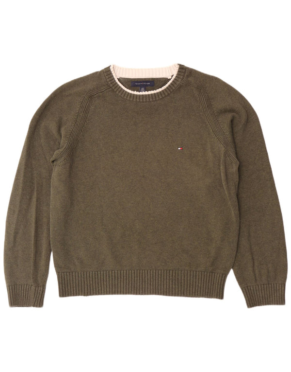 Tommy Hilfiger Mens Crew Neck Jumper Sweater Large Khaki Cotton