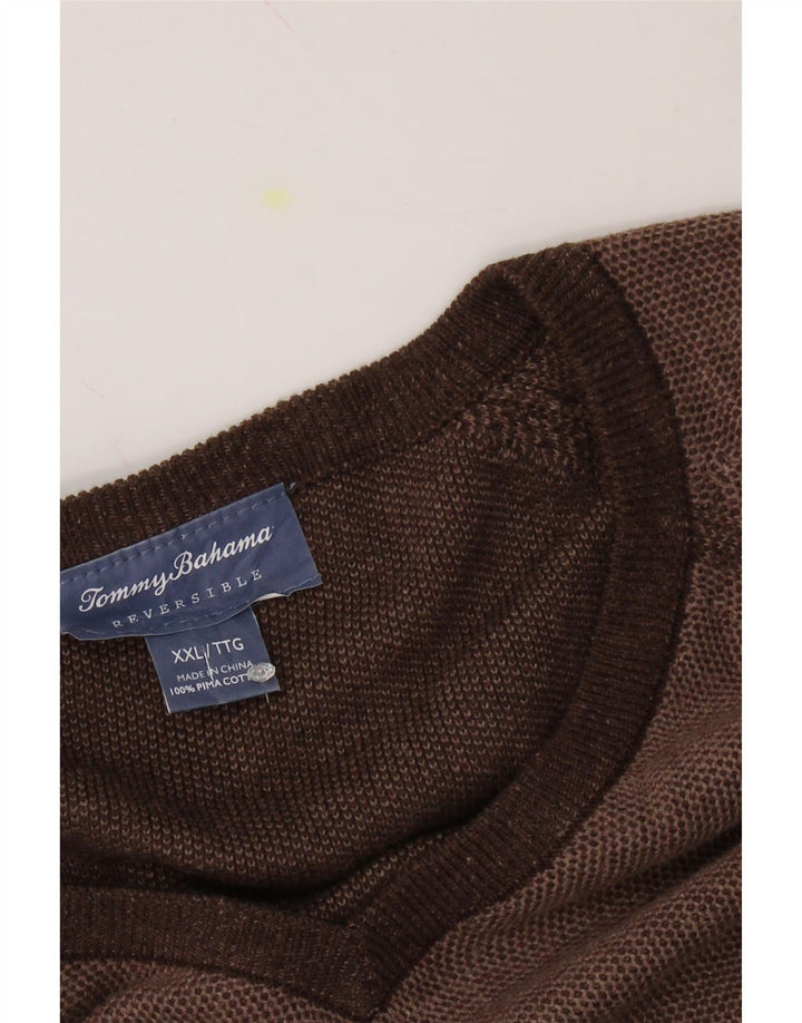 TOMMY BAHAMA Mens V-Neck Jumper Sweater 2XL Brown Cotton Vintage Tommy Bahama and Second-Hand Tommy Bahama from Messina Hembry 