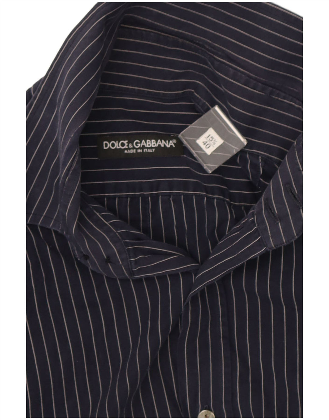 Dolce & Gabbana Mens Shirt Size 40 15 3/4 Medium Navy Blue Pinstripe