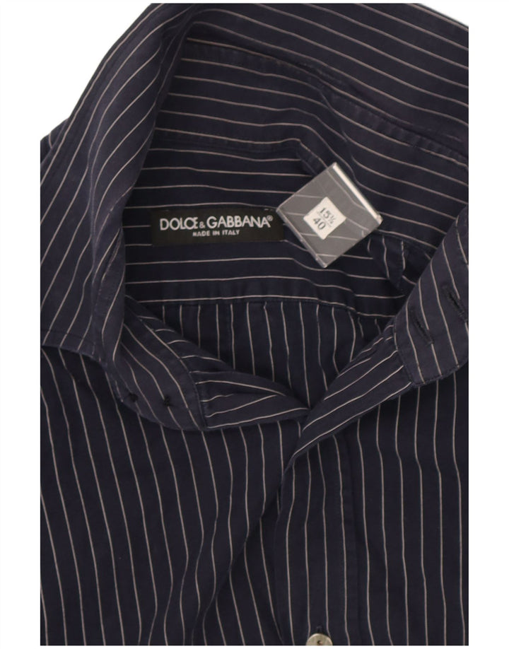 Dolce & Gabbana Mens Shirt Size 40 15 3/4 Medium Navy Blue Pinstripe