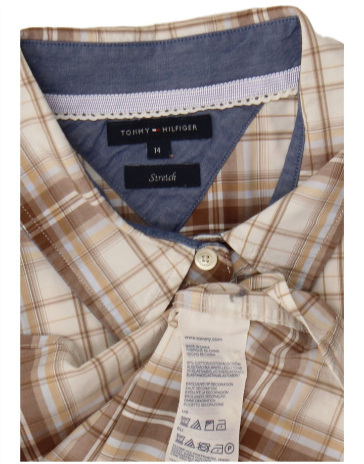 Tommy Hilfiger Womens Shirt UK 14 Medium Beige Check Cotton