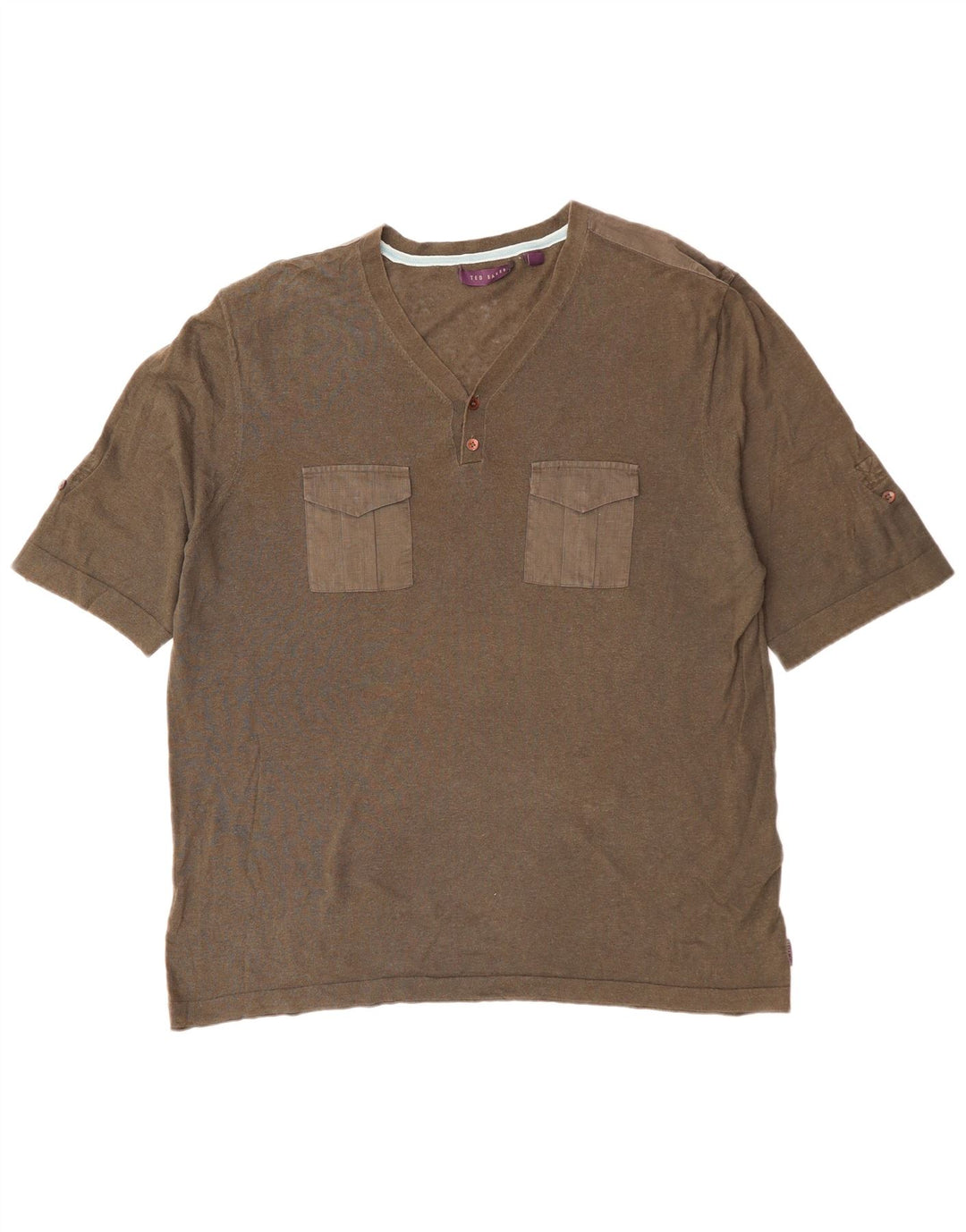 TED BAKER Mens T-Shirt Top Size 6 2XL Khaki Cotton