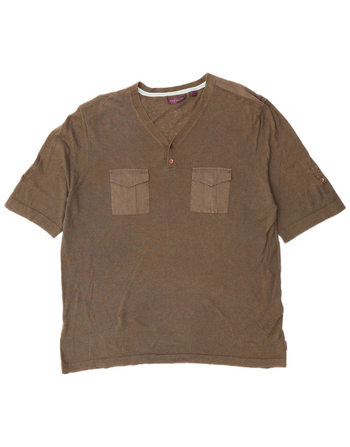TED BAKER Mens T-Shirt Top Size 6 2XL Khaki Cotton