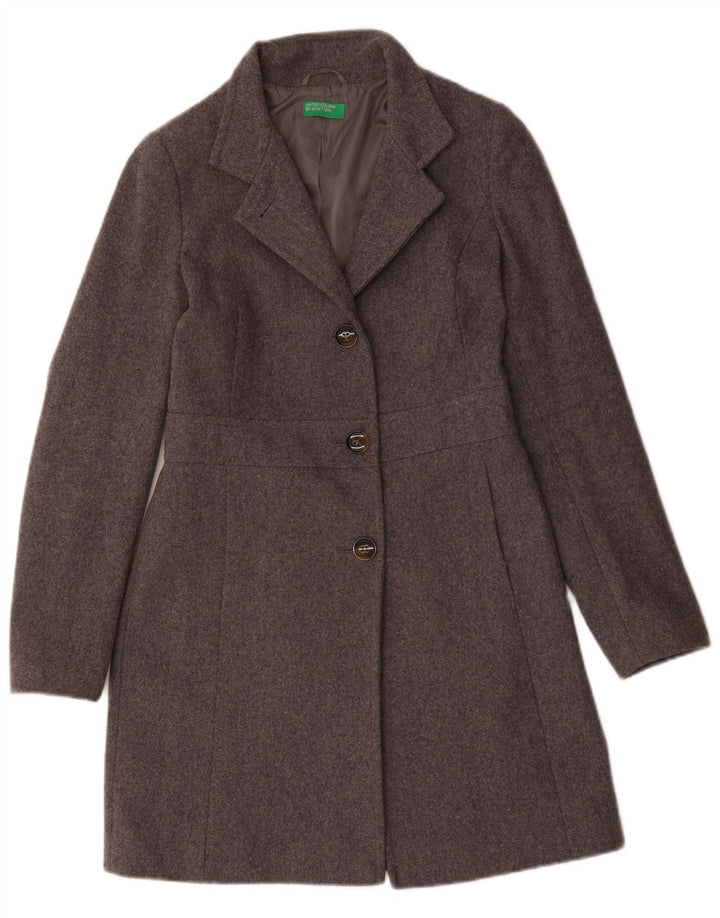 Benetton Pardessus Femme UK 8 Petite Laine Grise