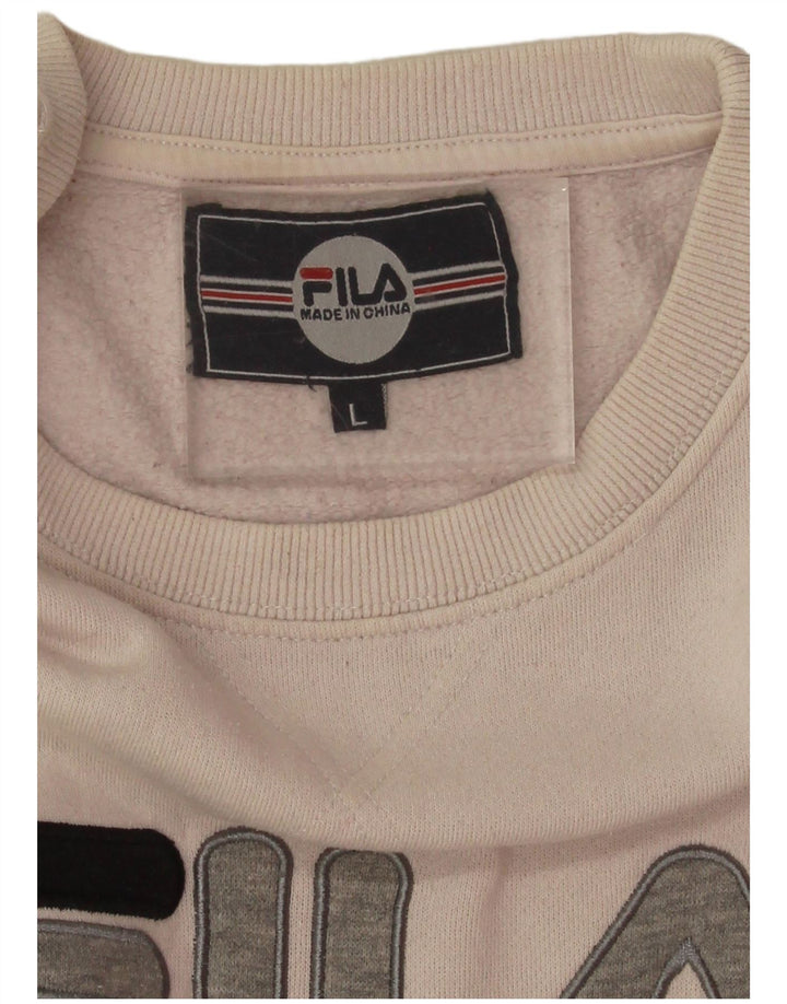 Fila Womens Oversized Crop Sweatshirt Jumper UK 16 Large Off White