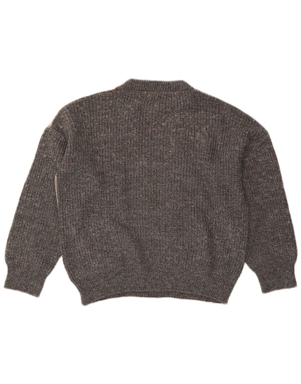 vintage Womens Crew Neck Jumper Pull UK 18 XL Gris Colorblock