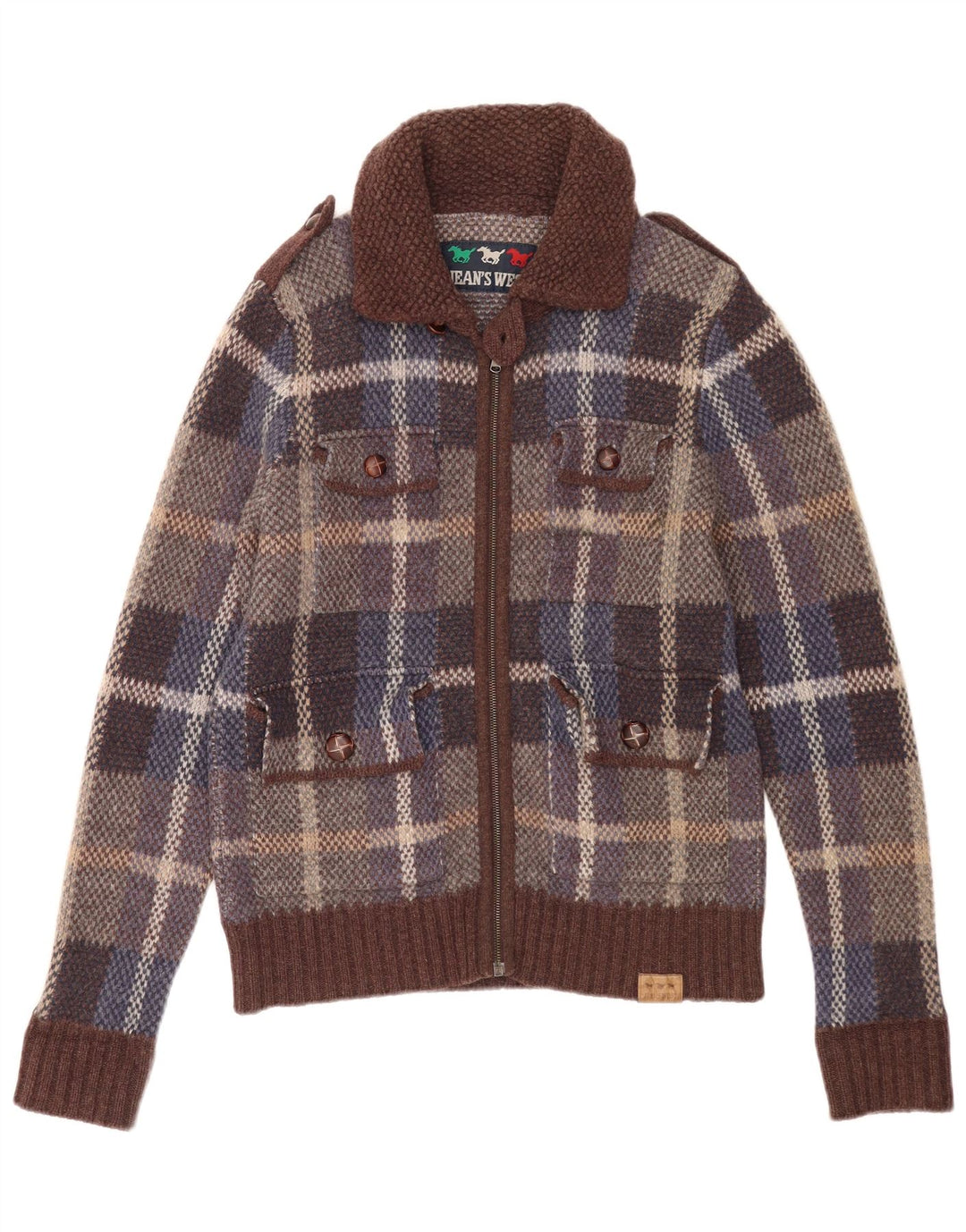Giacca militare militare da uomo Jean's West UK 38 medio a quadri multicolore