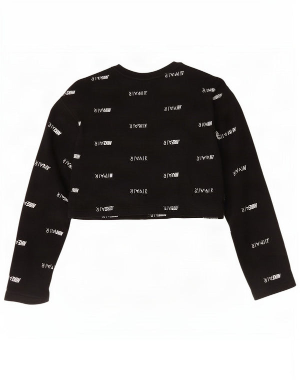 Nike Womens Crop Oversized Graphic Top Long Sleeve UK 10 Small Black Cotton