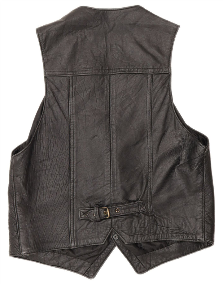 Vintage Mens Waistcoat Medium Black Leather