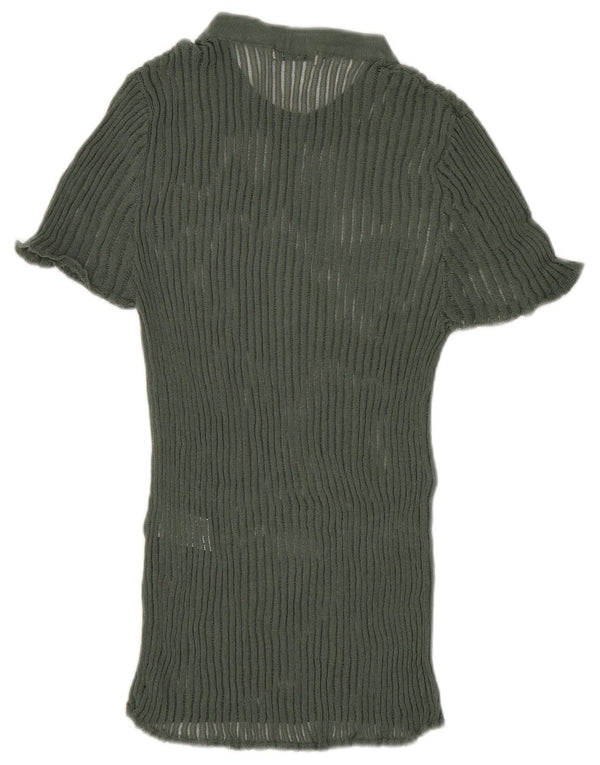Zara Damen Strickblusenoberteil UK 8 Small Grüne Viskose
