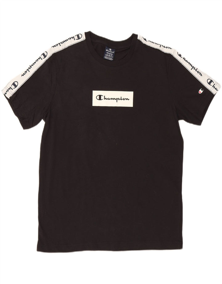 CHAMPION Mens Graphic T-Shirt Top Medium Black Colourblock Cotton Vintage Champion and Second-Hand Champion from Messina Hembry 