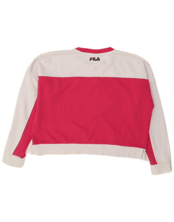 Fila Sweat-shirt court surdimensionné pour femme UK 16 Large Blanc Colorblock