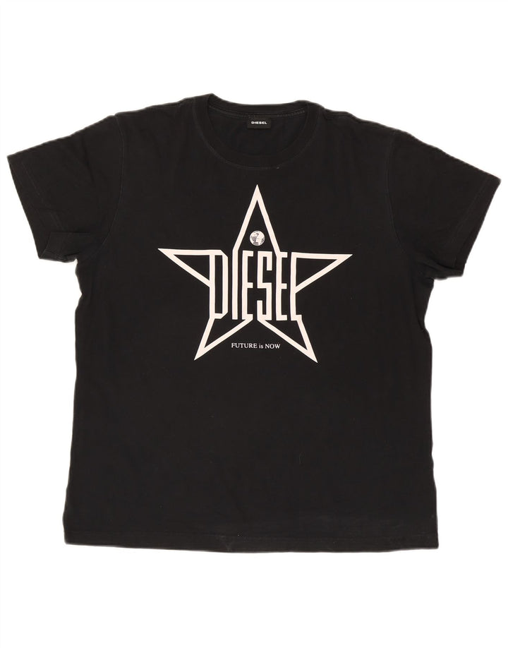 Diesel Mens Graphic T-Shirt Top Large Black Cotton