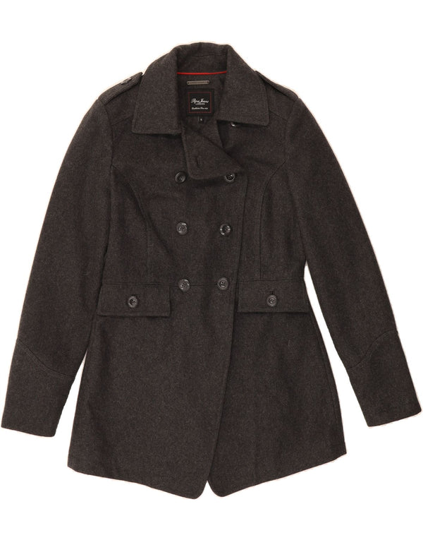PEPE JEANS Pea Coat Feminino Reino Unido 10 Pequeno Lã Cinza