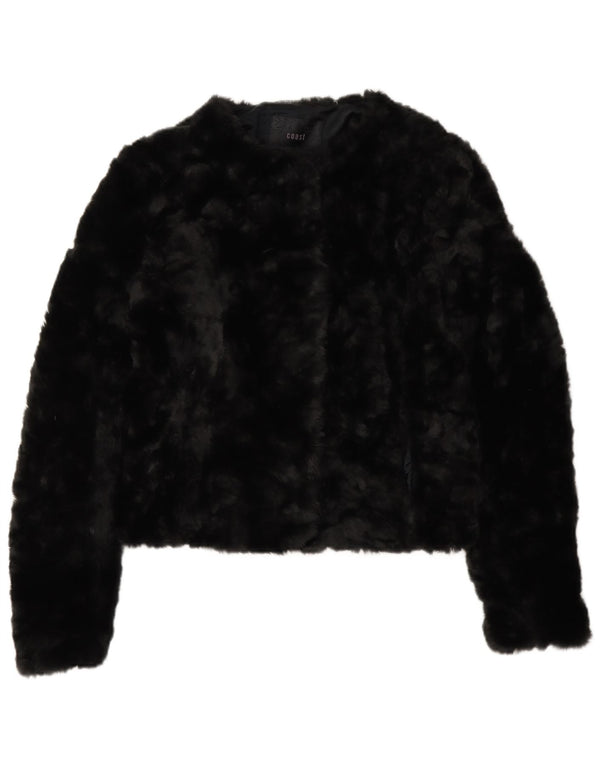 Coast Womens Crop Faux Fur Bomber Jacket UK 8 Small Black