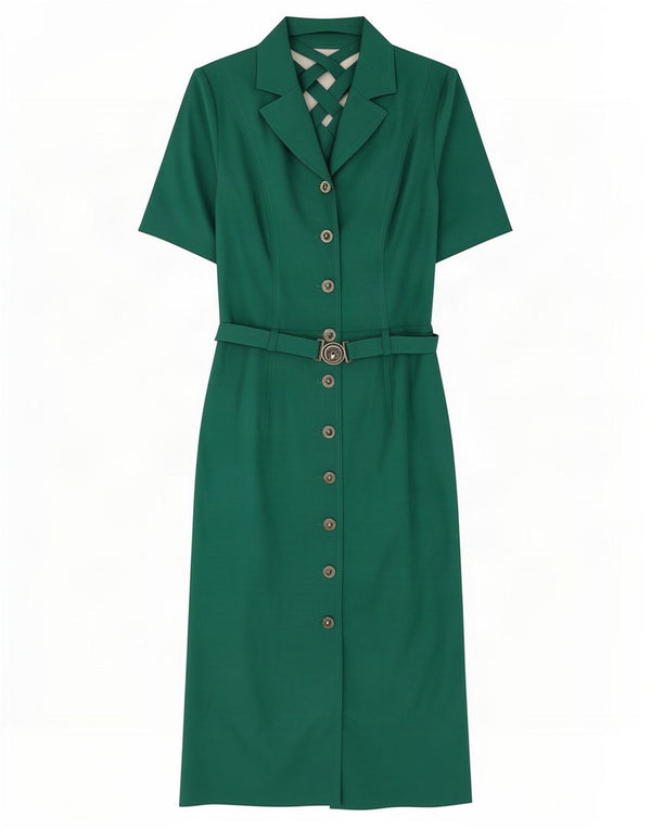 Abito camicia vintage a maniche corte da donna UK 10 piccolo verde