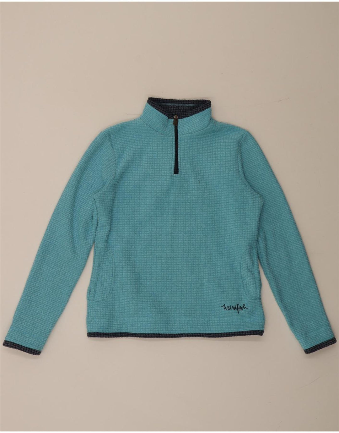 Weird Fish Dame Zip Neck Fleece Jumper UK 12 Medium Blue Polyester