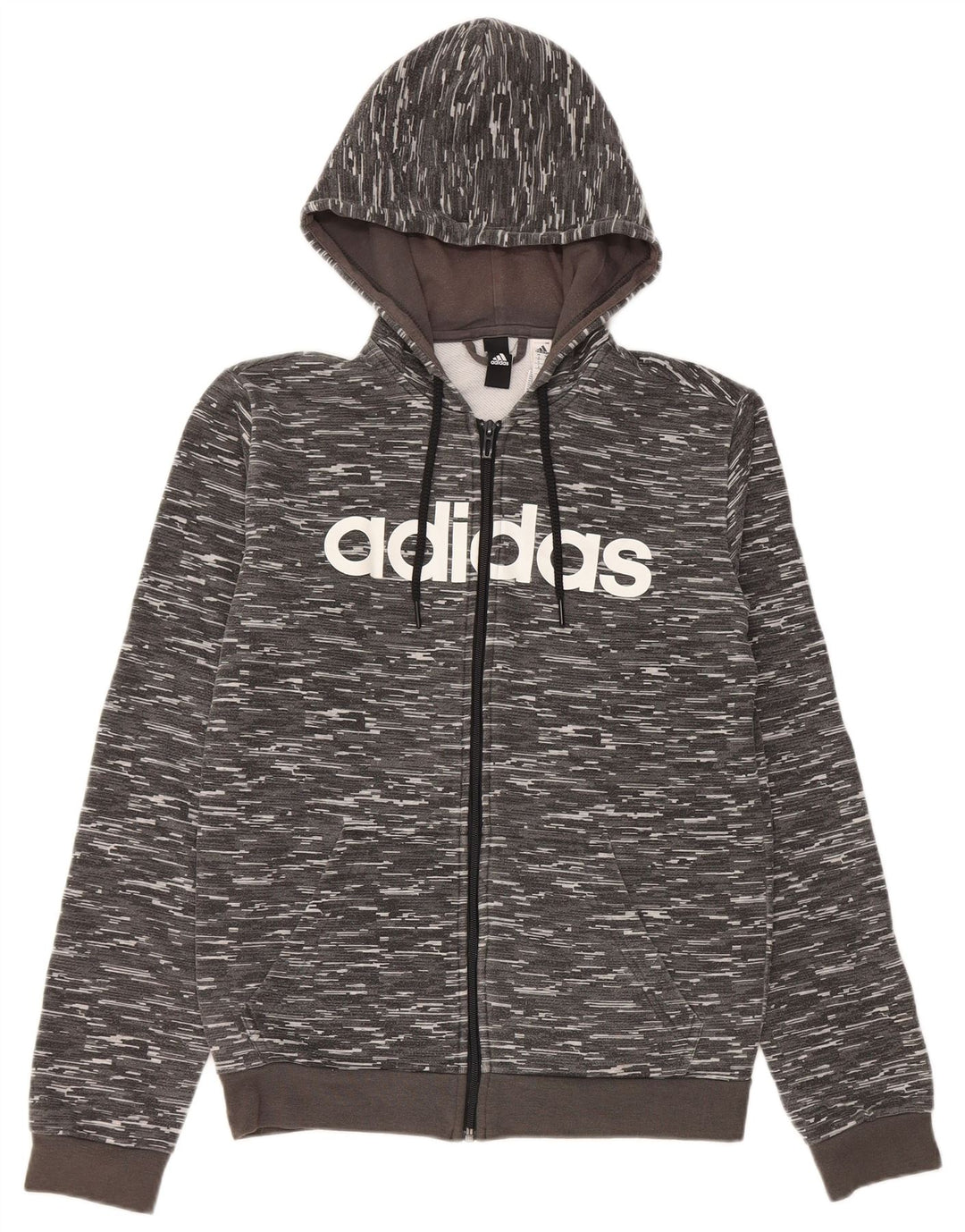 Adidas Mens Graphic Zip Hoodie Sweater Small Grey Flecked Polyester