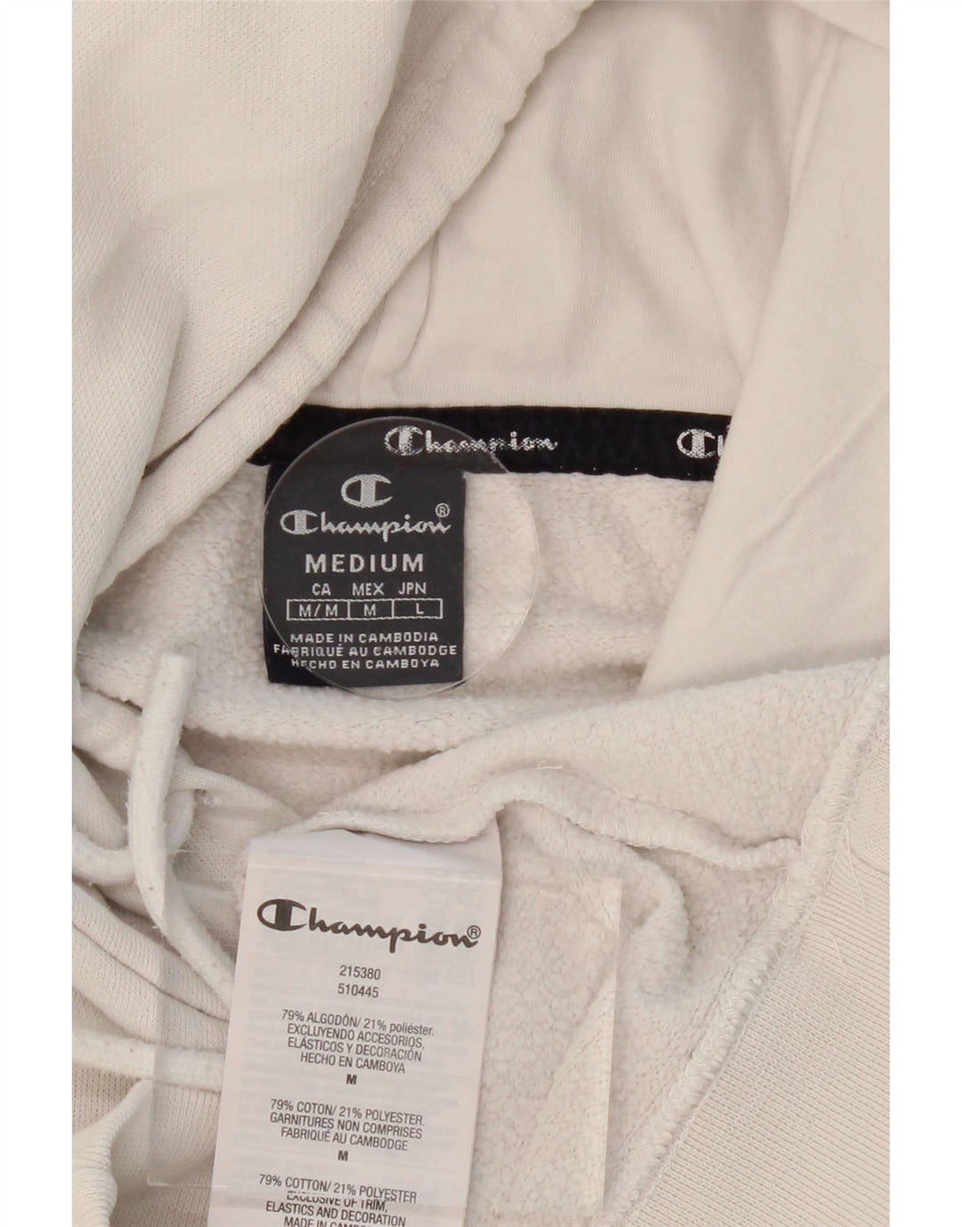 CHAMPION Mens Graphic Hoodie Jumper Medium White Cotton Vintage Champion and Second-Hand Champion from Messina Hembry 