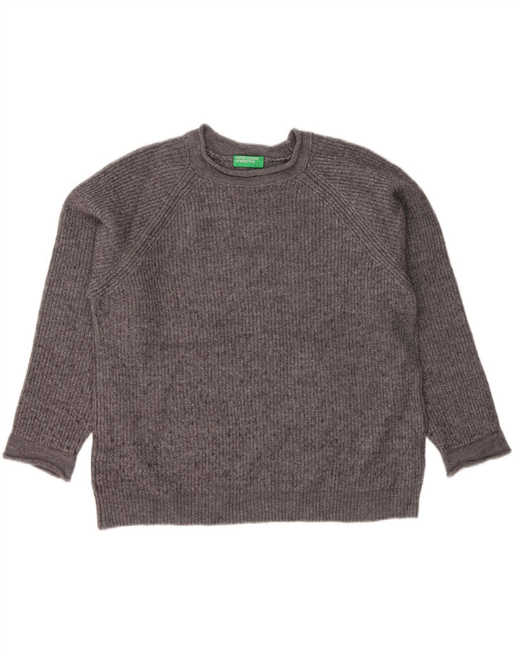 BENETTON Womens Crew Neck Jumper Sweater UK 16 Large Grey Wool Vintage Benetton and Second-Hand Benetton from Messina Hembry 