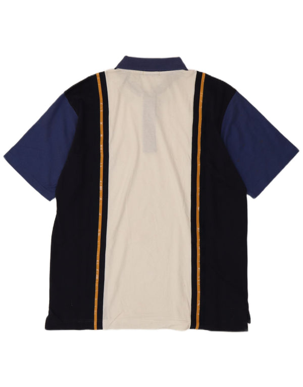 Fila Mens Rugby Polo Shirt Large Navy Blue Colourblock Cotton